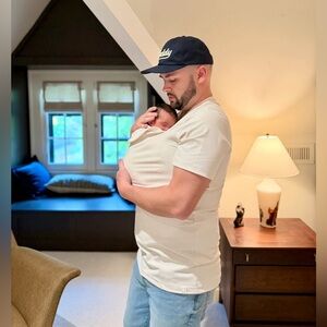 Lalabu Dad Shirt Baby Bonding Carrier Kangaroo Pouch Shirt Cream Size Large